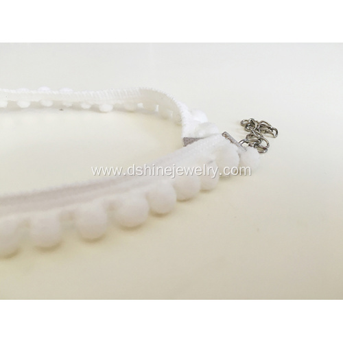 Customized Fabric Choker For Woman White Lace Pom Necklace